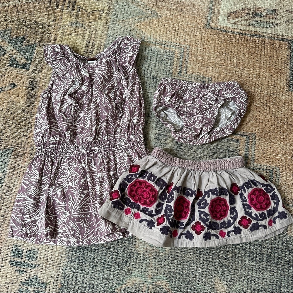 Girls Tea Collection Purple Patterned Outfit sz 12-18 Mo
